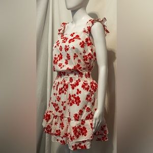 J.Crew Sz S Red & White Floral Tropical Flowy Set Boho Cottagecore Beachwear Y2K